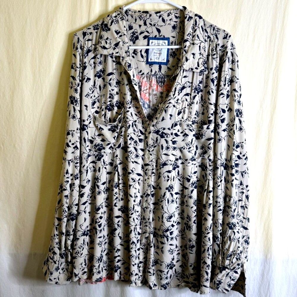 NWOT Style & Co Vintage Button-up Boho Long Sleeve Blouse Plus Size 3X